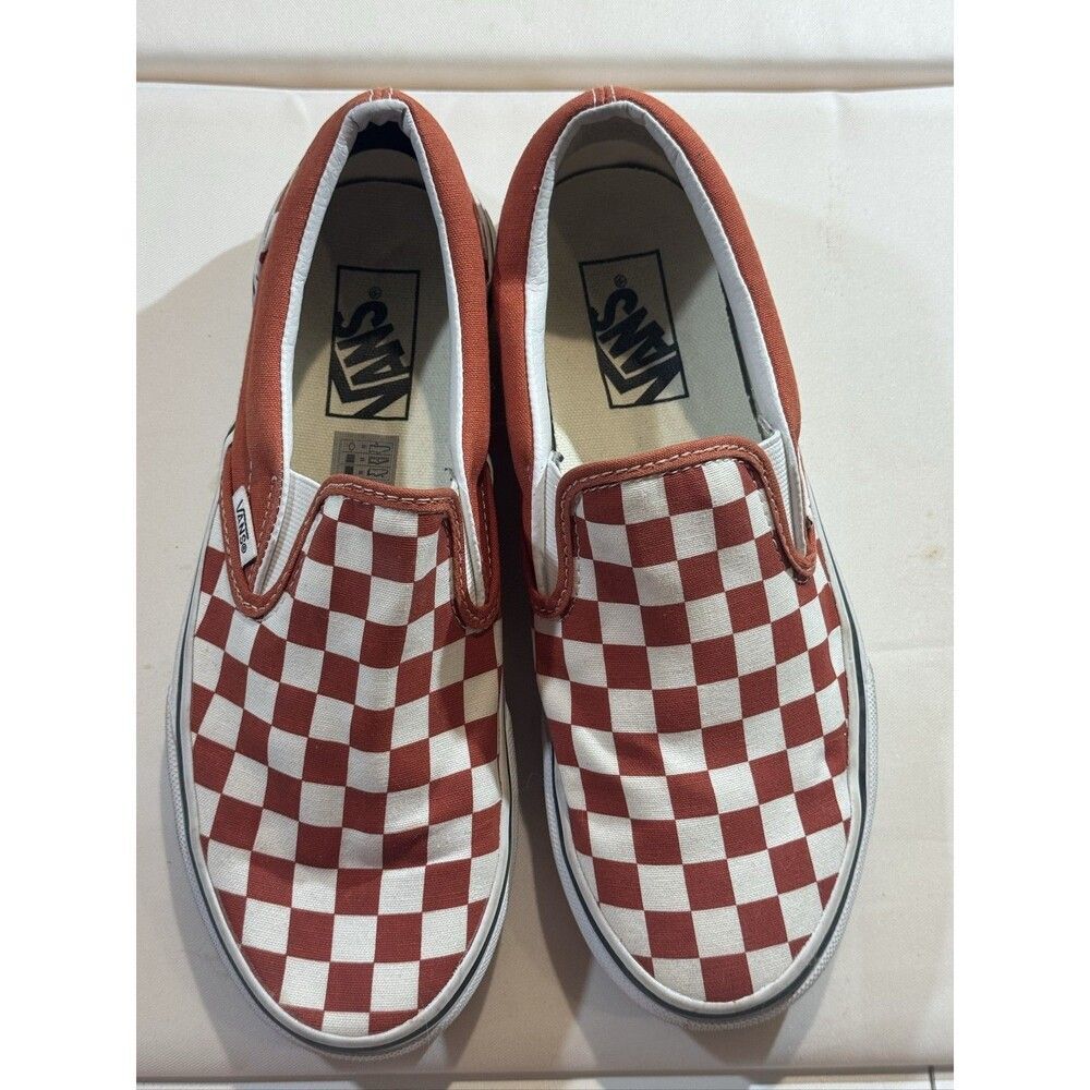 Vans Classic Slip-On Red White Checkerboard Canvas Skate Shoes M6 W7.5 38